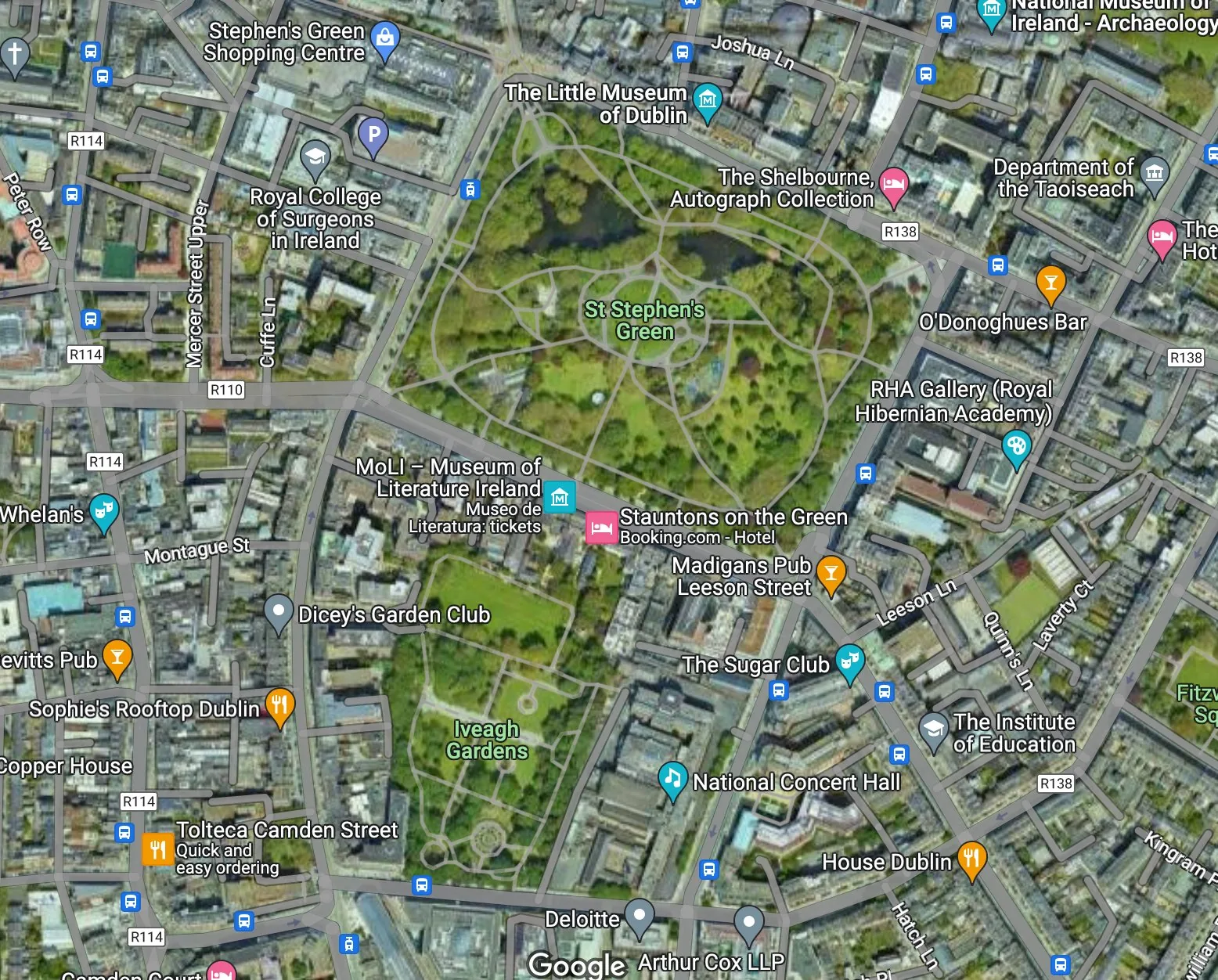 Ubicación de los Iveagh Gardens